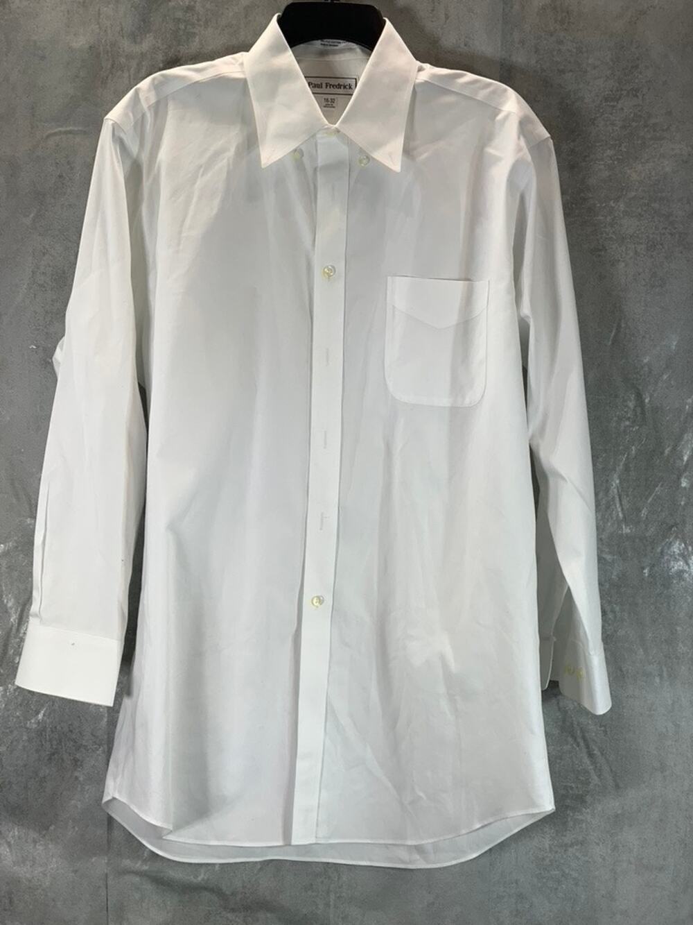 PAUL FREDRICK Men's White Non-Iron Cotton Pinpoint Solid Dress Shirt SZ 16-32